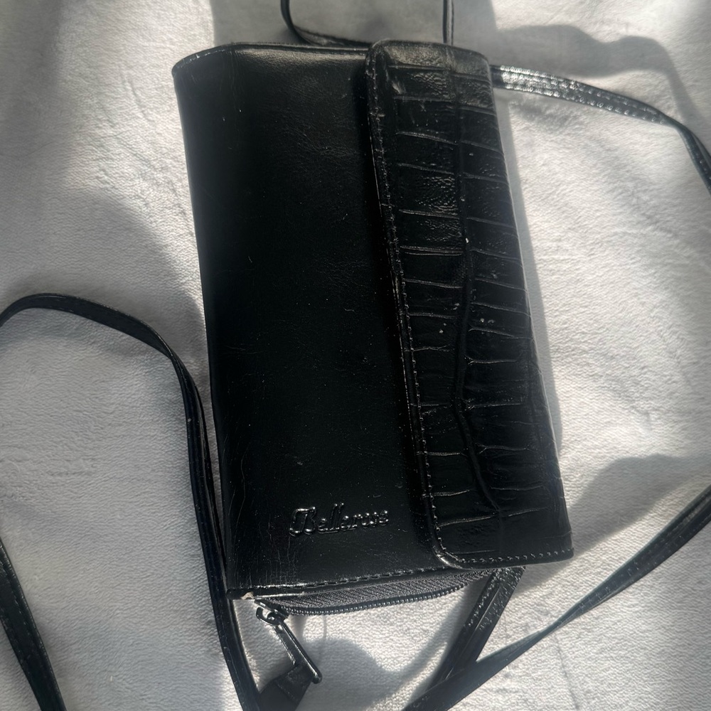 Vintage Bellerose Black Leather Crossbody Wallet Purse – Organizer Bag‎ Y2K